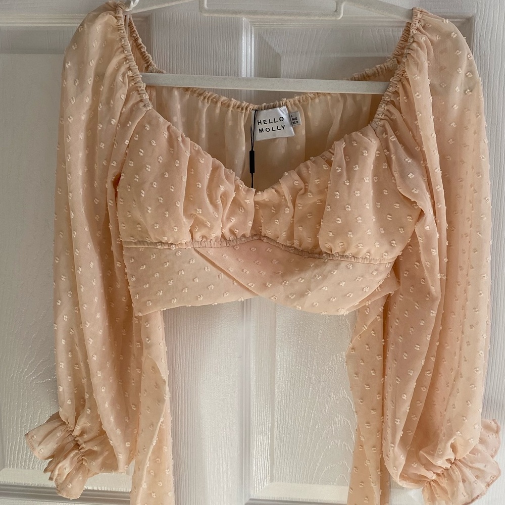 Hello Molly Nude crop top, ties in back size Large